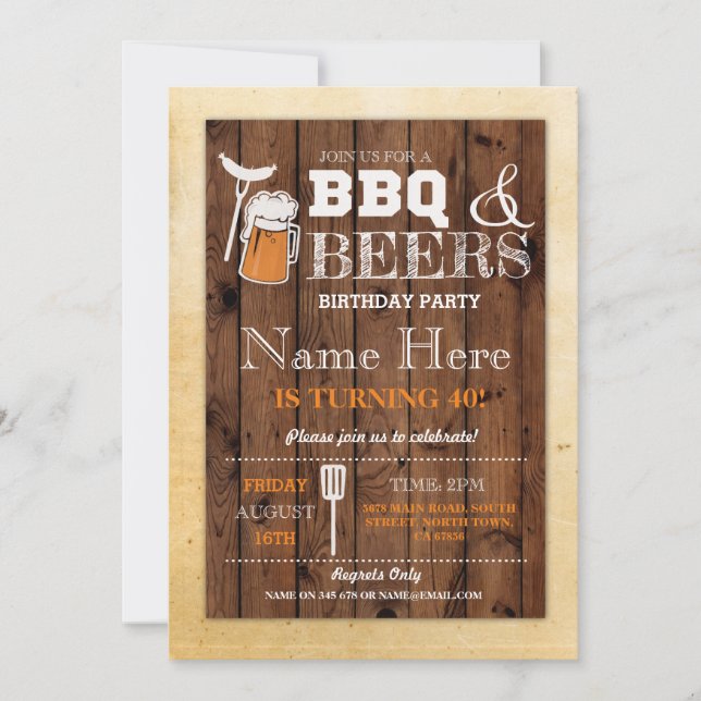 Invitación Alegría y cerveza BBQ Fiesta de cumpleaños CUALQUI (Anverso)