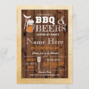Invitación Alegría y cerveza BBQ Fiesta de cumpleaños CUALQUI