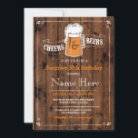 Invitación Alegría y cerveza fiesta de cumpleaños a cualquier<br><div class="desc">Animación rústica y fiesta de cumpleaños de cervezas invitan al diseño. Perfecto para cualquier fiesta de cumpleaños. SIMPLEMENTE CAMBIE EL TEXTO PARA QUE SE ADAPTE A SU FIESTA. Se incluye copia de seguridad</div>