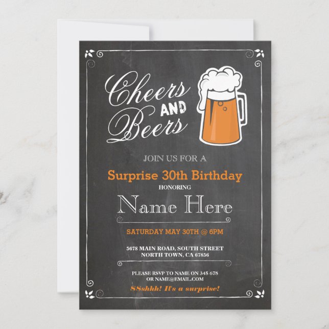 Invitación Alegría y cerveza Fiesta de cumpleaños de cualquie (Anverso)