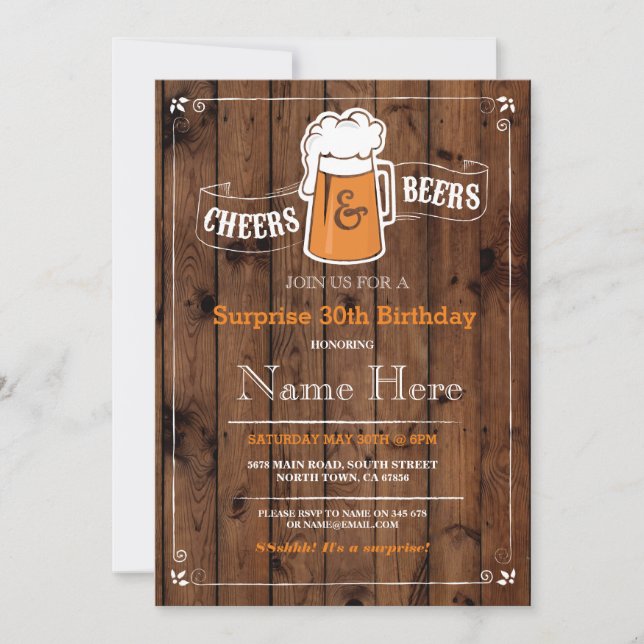 Invitación Alegría y cerveza Fiesta de cumpleaños de cualquie (Anverso)
