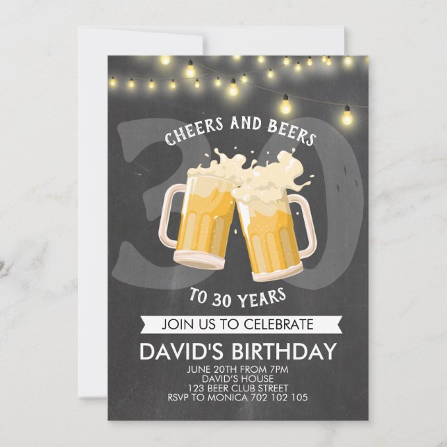 Invitación Alegría y cervezas: luces de jar de cumpleaños (Anverso)