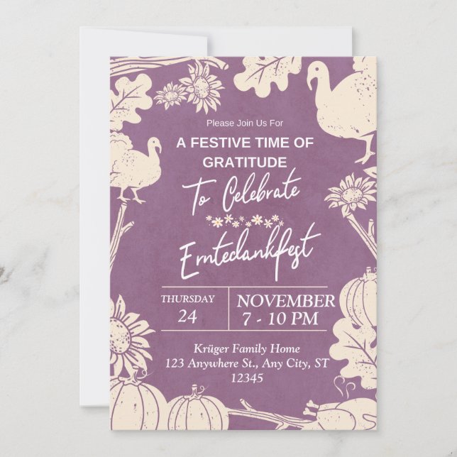 invitación alemana al día de acción de gracias (Anverso)