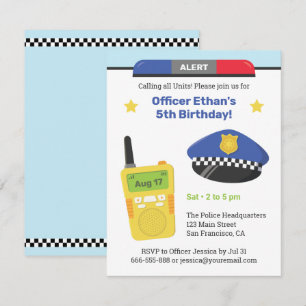Invitación Alerta Walkie Talkie Niños Policía Fiesta de Cumpl