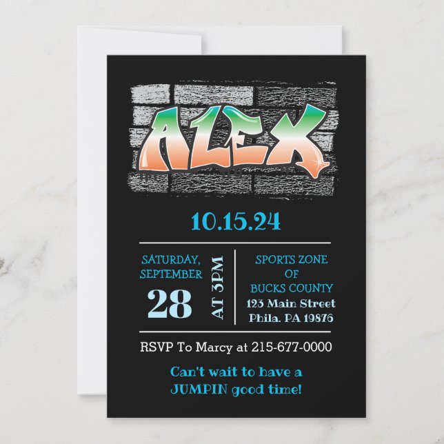 Invitación ALEX Su Nombre Graffiti Brick Wall Paint Splatt (Anverso)