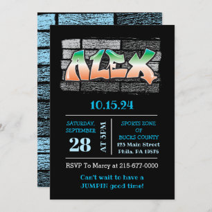 Invitación ALEX Su Nombre Graffiti Brick Wall Paint Splatt
