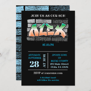 Invitación ALEX Su Nombre Graffiti Brick Wall Paint Splatt