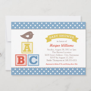 Invitación Alfabetización ABC bloquea ducha de bebé azul amar