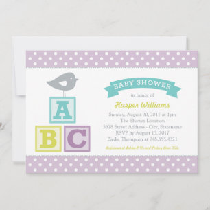 Invitación Alfabeto ABC bloquea Baby Shower morado Lavender