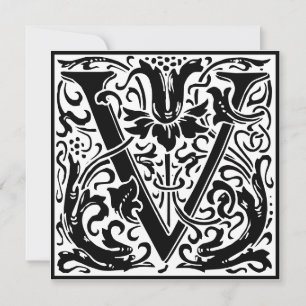 Invitación Alfabeto floral William Morris Monograma V