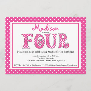 Invitación Alfabeto Polka Dot 4ª fiesta de cumpleaños