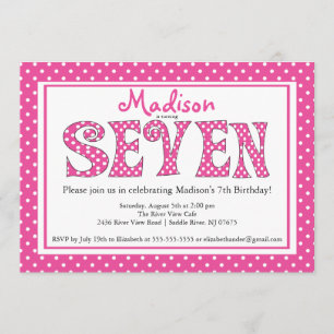 Invitación Alfabeto Polka Dot 7º cumpleaños fiesta de invitac