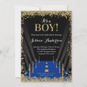 Invitación Alfombra azul Hollywood Faux Purpurina Boy Baby Sh
