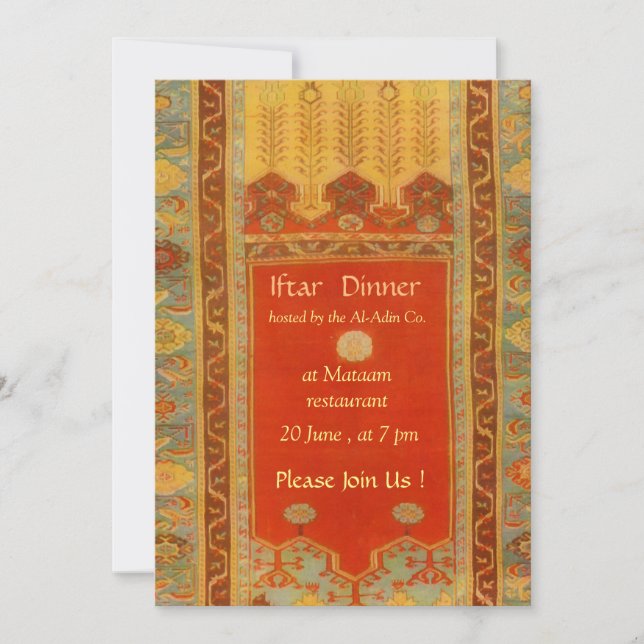 Invitación Alfombra oriental estilo Ladik - cena iftar (Anverso)