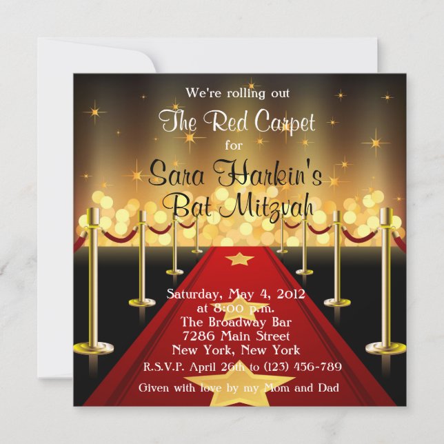 Invitación Alfombra roja Bat Hollywood Invite de cumpleaños a (Anverso)