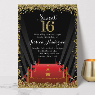Invitación Alfombra Roja Brillo de Hollywood Cumpleaños Dulce
