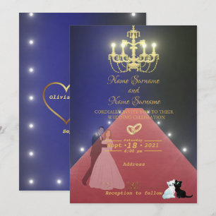 Invitación Alfombra roja-candelabro dorado