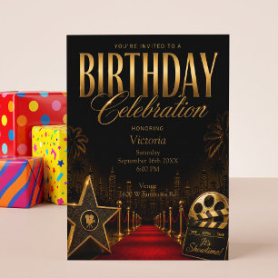 Invitación Alfombra Roja Cumpleaños de Hollywood Fiesta Negra