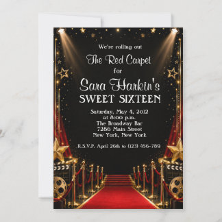 Invitación Alfombra Roja Cumpleaños Dulces 16 Hollywood