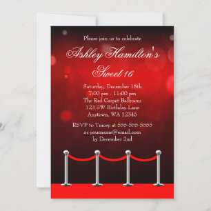 Invitación Alfombra Roja de Plata Hollywood Cumpleaños Dulces