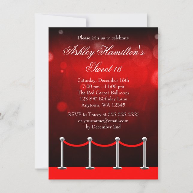 Invitación Alfombra Roja de Plata Hollywood Cumpleaños Dulces (Anverso)