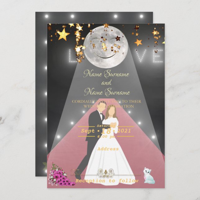 Invitación Alfombra roja en luna (Anverso / Reverso)