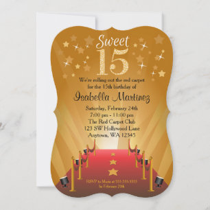 Invitación Alfombra roja Estrella de Hollywood Dulce 15 cumpl