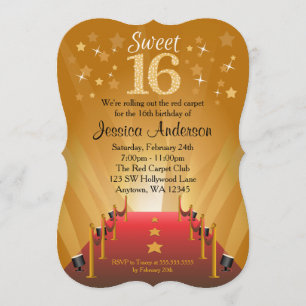 Invitación Alfombra roja Estrella de Hollywood Dulce 16 cumpl