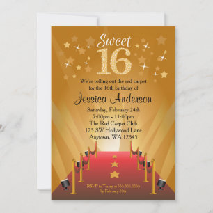 Invitación Alfombra roja Estrella de Hollywood Dulce 16 cumpl