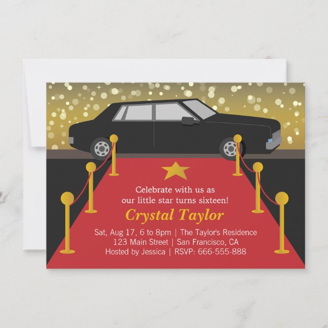 Invitación Alfombra Roja Glam Fiesta Hollywood Cumpleaños de  (Anverso)