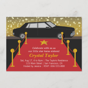 Invitación Alfombra Roja Glam Fiesta Hollywood Cumpleaños de