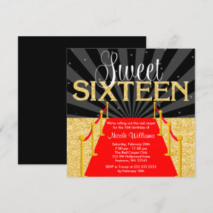 Invitación Alfombra Roja Glam Hollywood Dulce de Oro 16 Cumpl