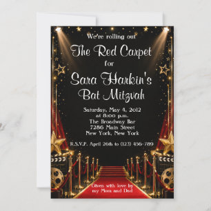 Invitación Alfombra Roja Hollywood Bar Mitzvah Cumpleaños Inv