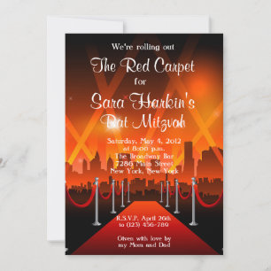 Invitación Alfombra Roja Hollywood Bar Mitzvah Cumpleaños Inv