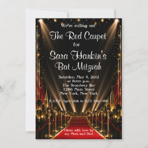 Invitación Alfombra Roja Hollywood Bar Mitzvah Cumpleaños Inv