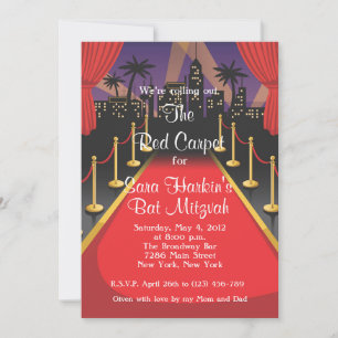 Invitación Alfombra Roja Hollywood Bar Mitzvah Cumpleaños Inv