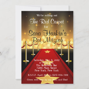 Invitación Alfombra Roja Hollywood Bat Mitzvah Cumpleaños