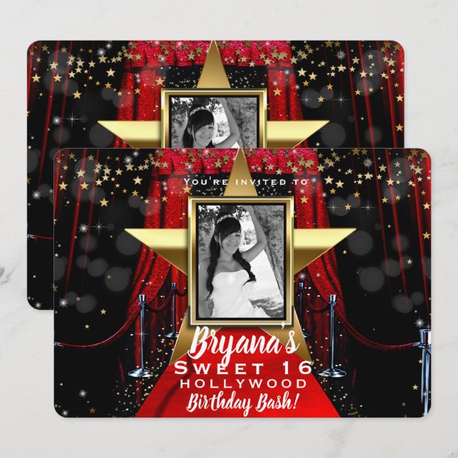 Invitación Alfombra roja Hollywood Gold Stars Fiesta de fotos (Anverso / Reverso)
