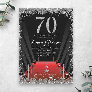 Invitación Alfombra Roja Hollywood Purpurina Plata 70 cumplea