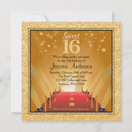 Invitación Alfombra Roja Hollywood Star Gold Sweet 16 cumplea