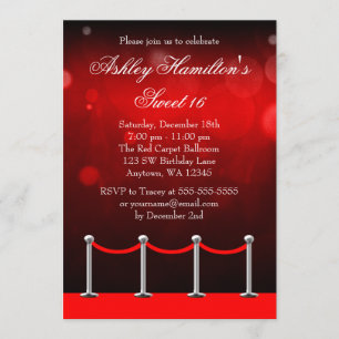 Invitación Alfombra roja plateada Hollywood Sweet 16 cumpleañ