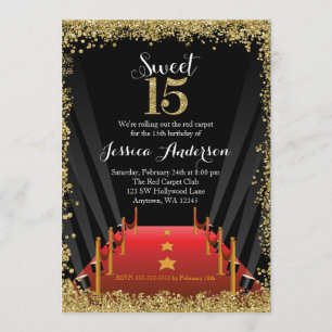 Invitación Alfombra roja Purpurina Hollywood 15 Quinceanera