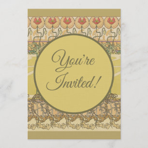 Invitación Alfonse Mucha Amapolas Papel Pintado Floral Art No