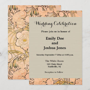 Invitación Alfonse Mucha Art Nouveau Peonies