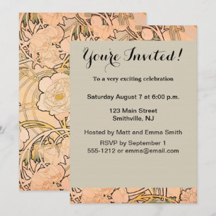 Invitación Alfonse Mucha Art Nouveau Peonies