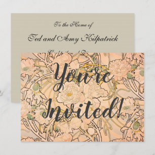 Invitación Alfonse Mucha Art Nouveau Peonies