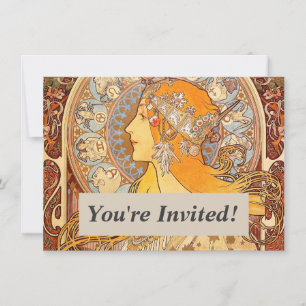 Invitación Alfonse Mucha Zodiac Art Nouveau Mujer