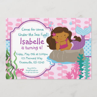 Invitación Algas rosas y polka azul dan a la sirena cumpleaño