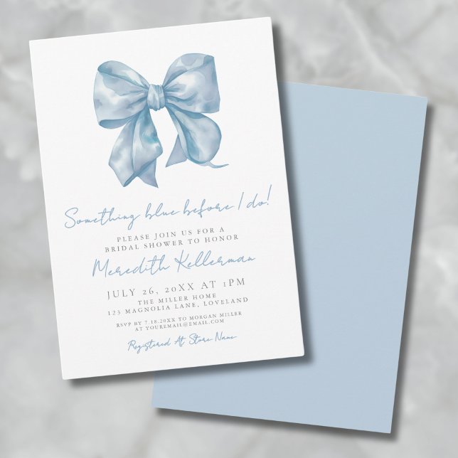 Invitación Algo Azul antes de doblar la ducha de novia (Something Blue Before I Do Bow Bridal Shower Invitation)