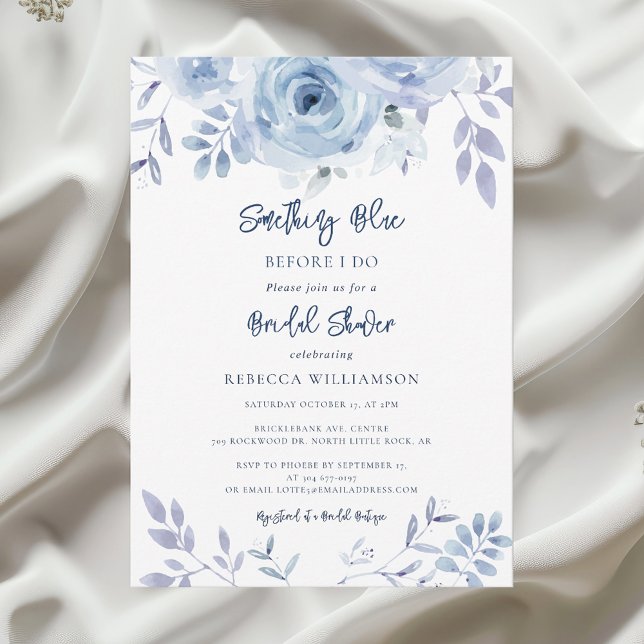Invitación Algo Azul antes de escribir ducha de novia (Something Blue Before I Do Watercolor Floral Bridal Shower Invitation)